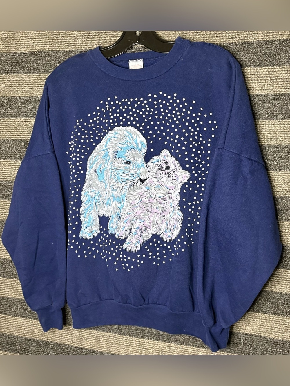 Vintage 90’s Dog Cat Besties Navy Blue Crewneck Sweatshirt Women’s Large EUC